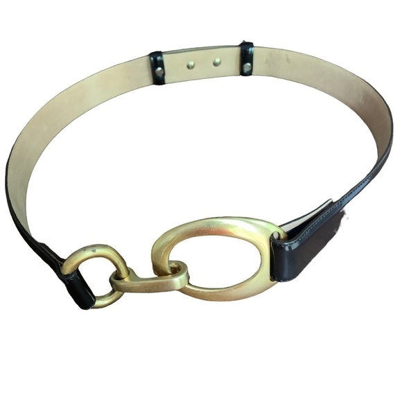 Worth Brass Hook Deep Chocolate Patent Belt Sz M - Picture 2 of 8